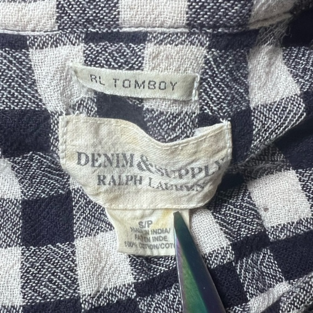 Ralph Lauren Denim‎ Supply Tomboy Women's Small Petite NAVY Gingham  Button Up - Picture 3 of 4